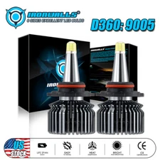 IRONWALLS 9005 360° LED Headlight Bulbs Replace Kit 6500K 48W White Hi/Low Beam