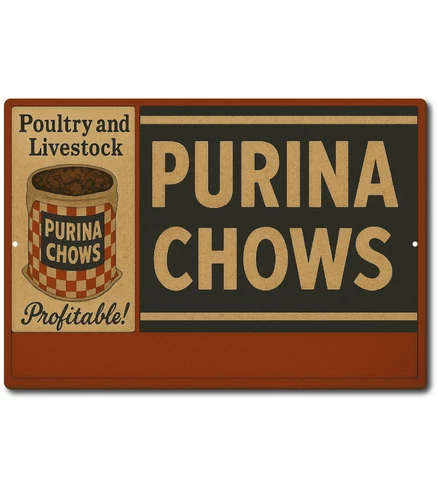 Rustic Purina Chows Tin Sign Vintage Retro Farm Poultry Livestock Feed Decor