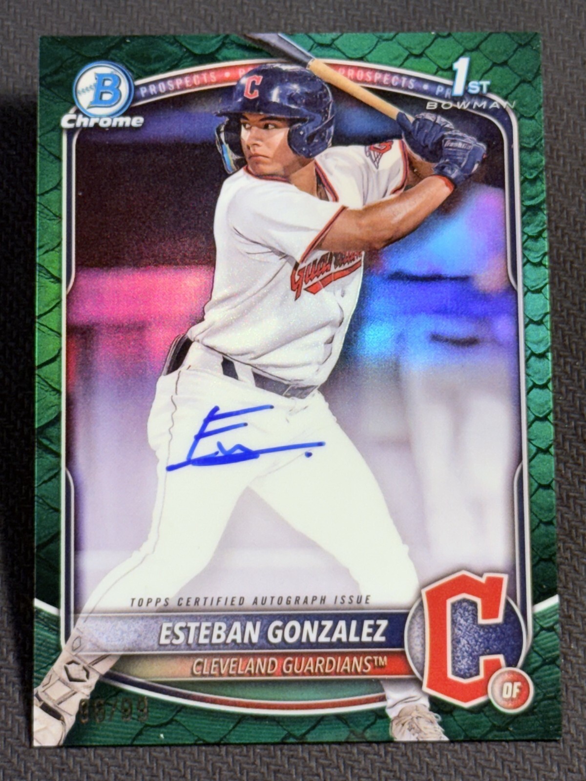 2025 Bowman Chrome 1st GREEN REPTILIAN REFRACTOR AUTO Esteban Gonzalez 96/99