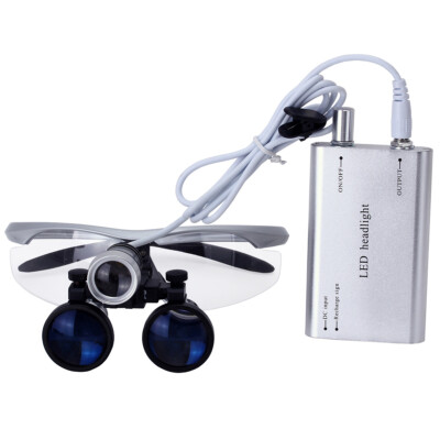 Dental Magnifier Medical Binocular Loupes Surgical LED Head Light Lamp Silver