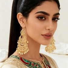 Muslim Moon Shape Drop Earrings Gold Color Arabic Middle East Women Jewelry Long
