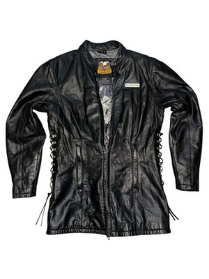 Harley Davidson Leather Moto Jacket Women's M Black Lace-up Sides Biker Tour VTG