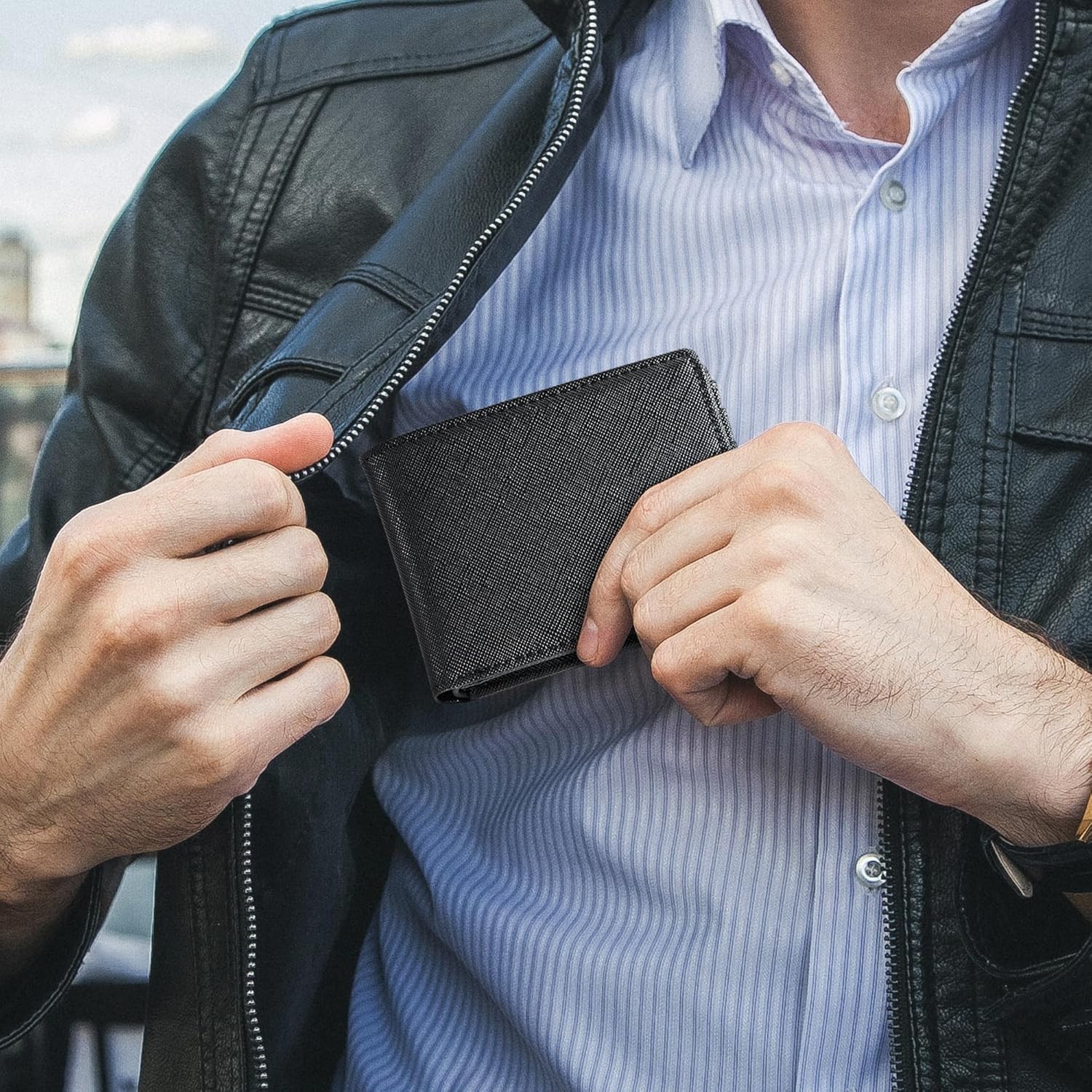 Gostwo Slim Wallet for Men Minimalist Leather ID Window Front Black Cros 