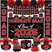Graduation Decorations Class of 2026,Red Graduation Party Supplies Congrats Grad