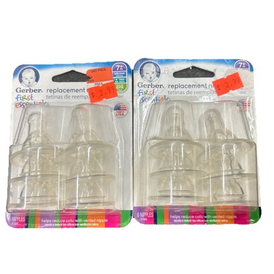 12 Gerber Baby Bottle Nipples Silicone Fast 7+ M BPA free 2 Packages Of 6