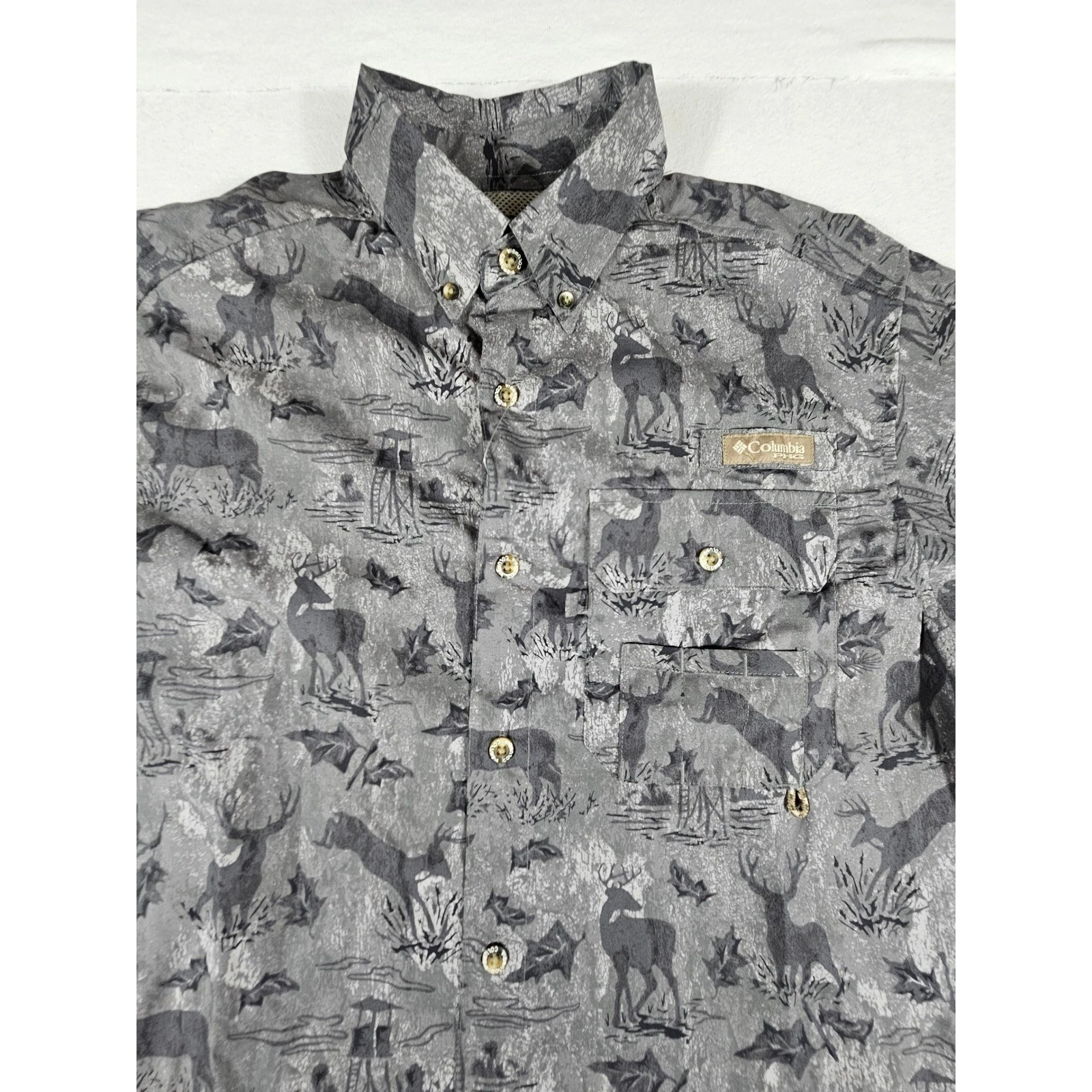 Columbia PHG Mens Super Sharptail SS Shirt Grey Deer Print HM0025-023 Small NWT