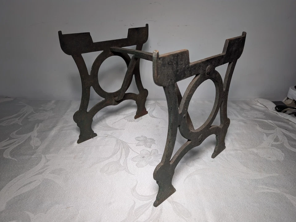 Steampunk A Industrial  Legs antique Cast Iron Base Plate stove Stand Table - Image 4 of 4