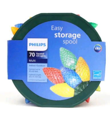 Philips 70 LED Faceted C9 Multicolored Lights With Easy Storage Spool
