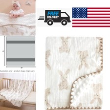 Soft Muslin Receiving Blanket 40x40 Bunny Pattern Breathable Cotton for Newborns