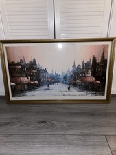 R. Folland Dimanche Print Very Large Ornate Gold Picture Frame Vintage 29x33in