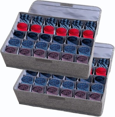 2 Packs Underwear Socks Ties Storage Organizer W/ Lids Foldable Closet Drawer