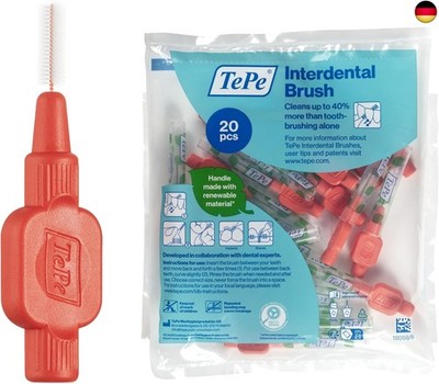 TePe Interdental Brush, Extra Soft, Red, 0.5mm/ISO 2, 20pcs, efficient cleaning