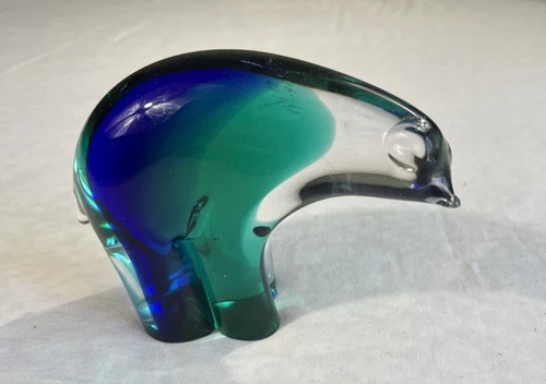 Murano Style Art Glass Polar Bear Sculpture Blue Teal Vintage 4" Figurine
