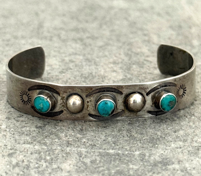 Old Vintage Native American Navajo Turquoise STAMPED Sterling