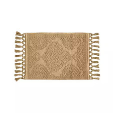 Ricardo Cotton Fringe Beige 21 In. X 41 In. Bath Rug