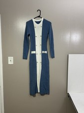 Blue White Striped Knit Sweater Dress Long Sleeve Size M     C97