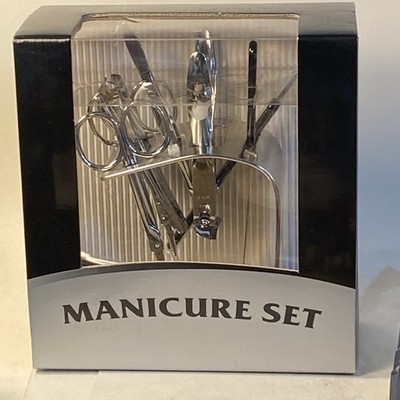 Manicure Set 8 Piece with Brushed Steel Holder NIB
