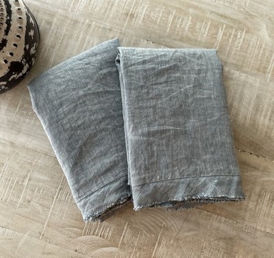 Pottery Barn Belgian Flax Linen Double Flange KING Shams (2) Chambray USED READ