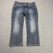 Miss Me Jeans Size 16 26x21 Cuffed Capri Crop Lowrise Cross Pockets Rhinestone