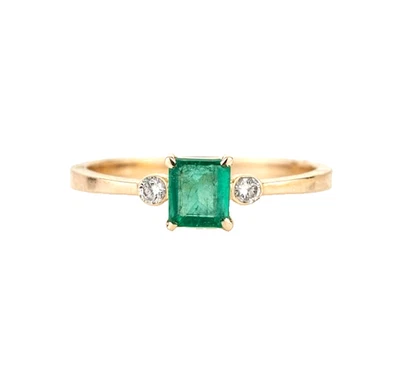 Natürlicher Smaragd Und Diamanten Solitaire Ring Für Jubiläum IN 10k Gelbgold - Bild 1 von 4