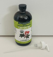 RejuveNaturals Organic Castor Oil 16 oz Glass Bottle  Pump EXP 10/26 U41D
