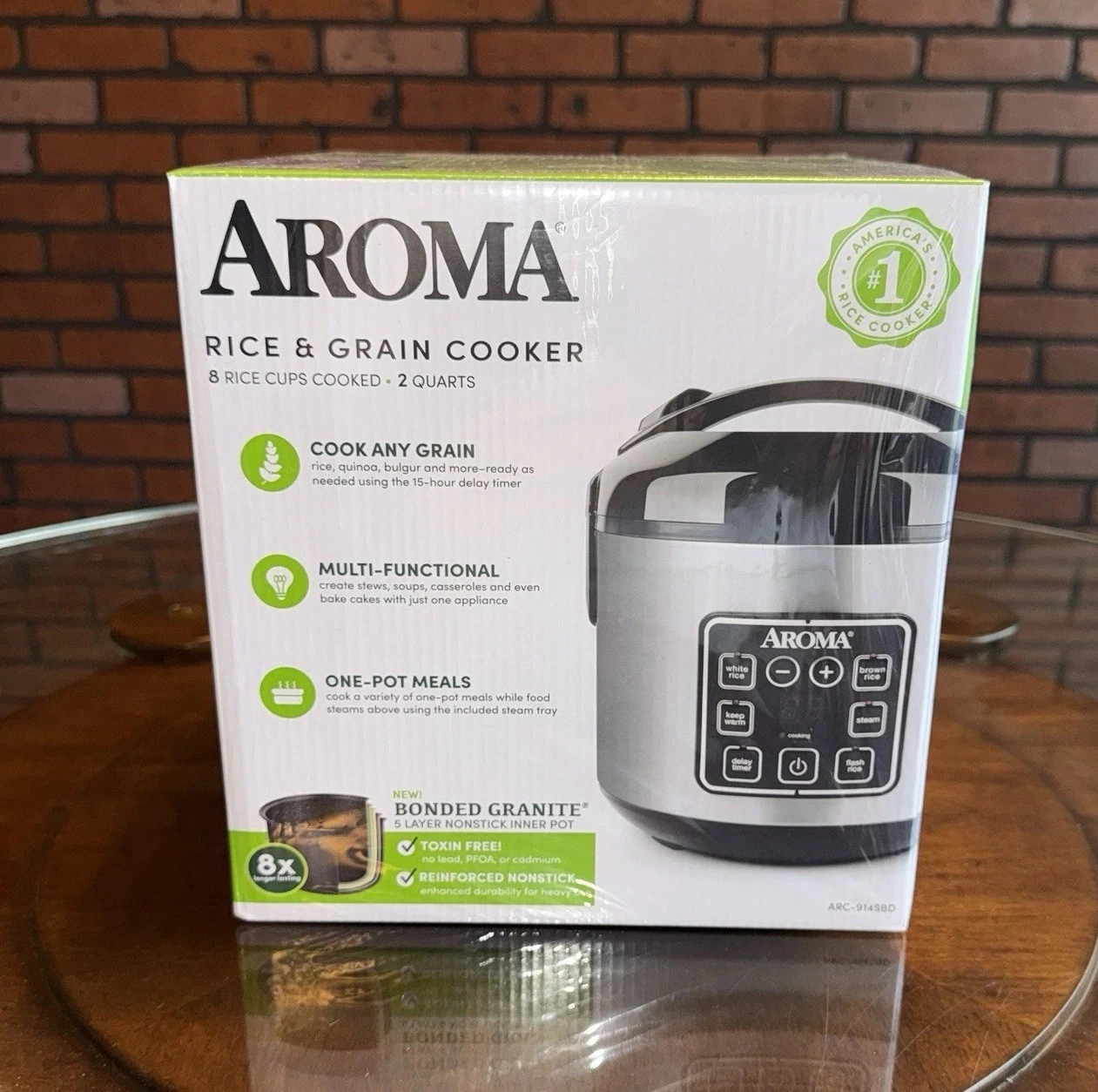 New Aroma 8-Cup (Cooked) Rice & Grain Cooker, Steamer, Bonded Granited Coating