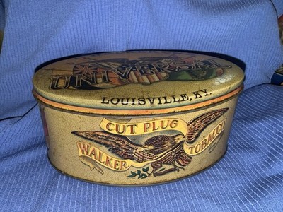 Empty Vintage 1970s T Walker Cos Universal Cut Plug Tobacco Tin Can Louisville