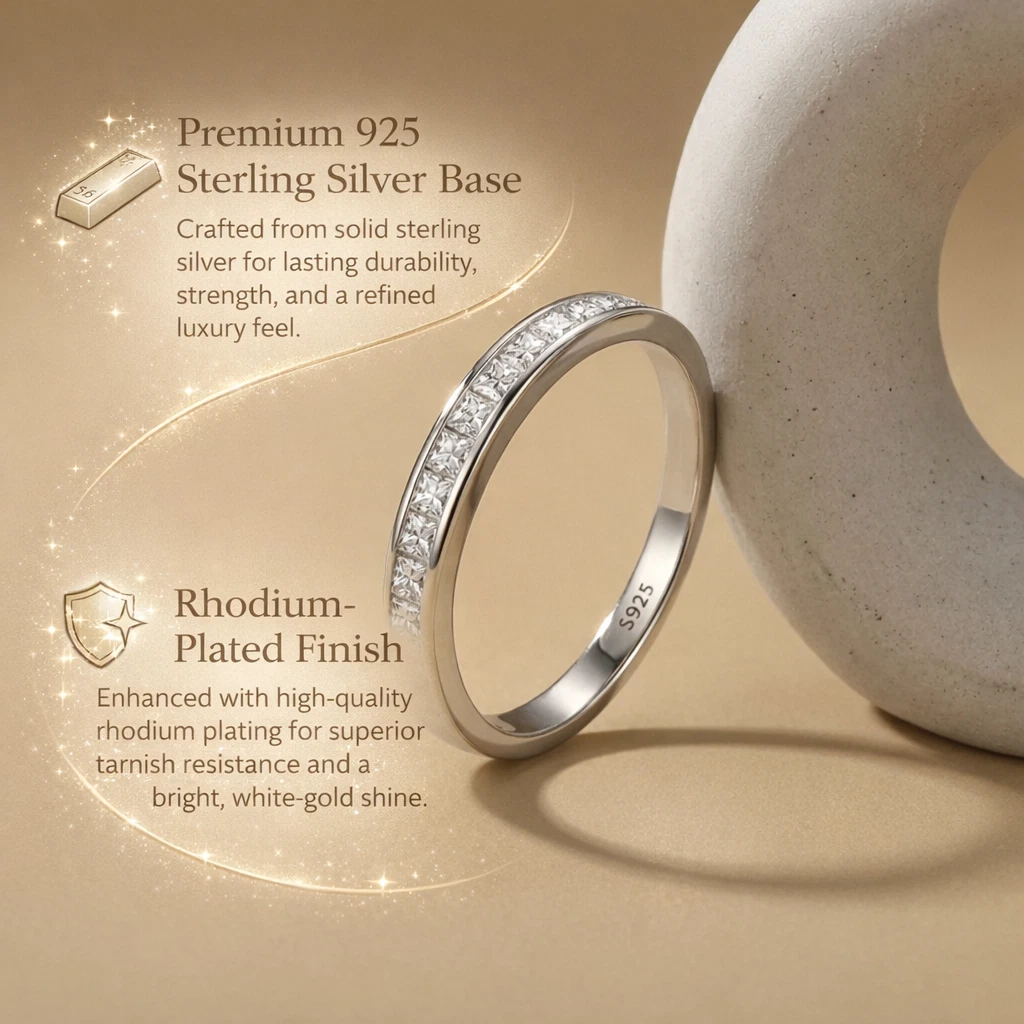 Princess-cut sterling silver eternity ring