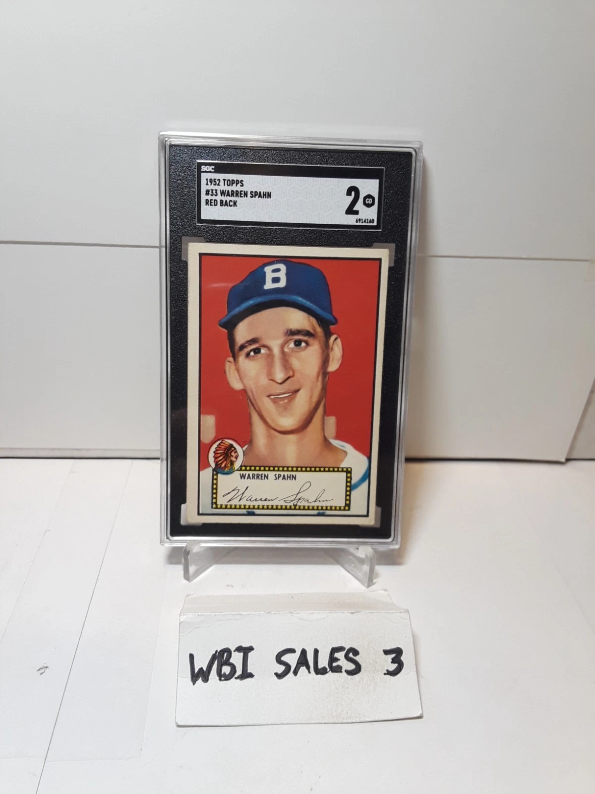 Deal for 1952 Topps Warren Spahn Boston Braves #33 Graded SGC 2 (NICE)