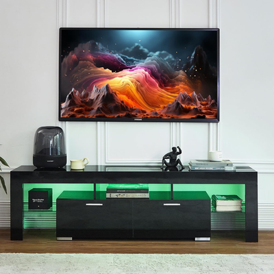 #ad Black LED TV Stand for 75 Inch TV High Gloss TV Entertainment Center with Stora $205.62