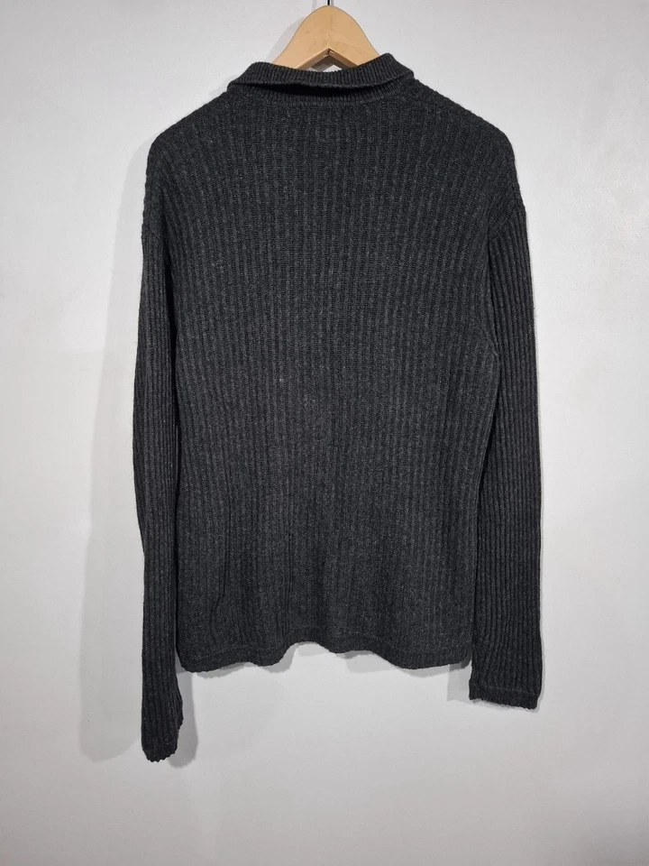 Suéter polo Paul Fredrick seda alpaca cashmere com nervuras M cinza Preppy Heritage - Imagem 2 de 4