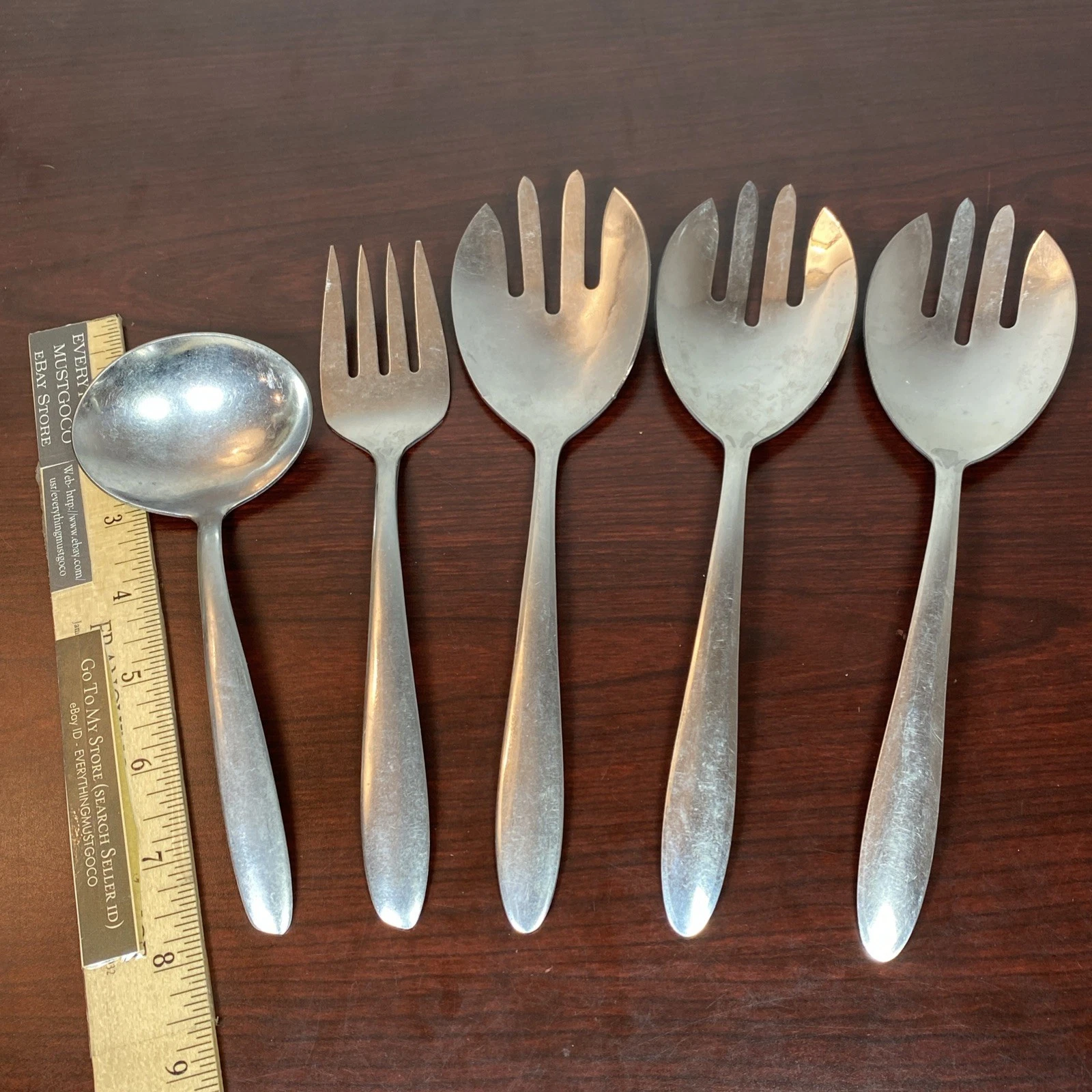 Vtg 5pc Stainless By Imperial USA Set 2 Serving Spoons Forks Slotted Spork Ladle