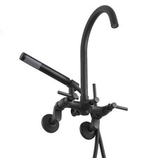 Wall - Mounted Clawfoot Tub Faucet with Handheld Shower, Matte Black, Adjustable