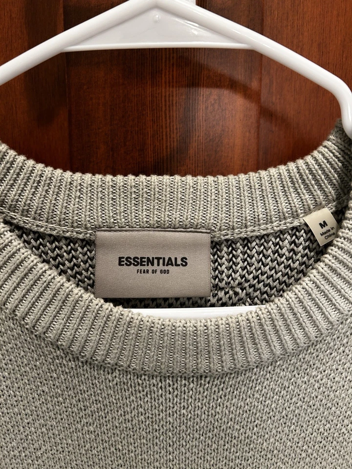Suéter Pullover Fear of God Essentials Para Hombre FW21 Tejido Verde Hormigón M Mediano Foto 3 de 3