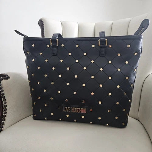 Borsa a tracolla Love Moschino nera tote oro borchie logo borsa pu nero borsetta