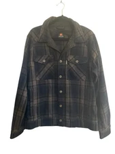 HOLDEN Mens Large Shirt Jacket Wool Button Up Shacket Black Brown Plaid #5779