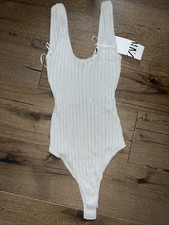 NEW Zara Square Neck Knit Bodysuit Silver Metallic Size S Shimmer 88