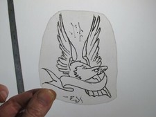 vtg 1960s 70s Tattoo Flash acetate stencil Eagle with Banner signed EA2