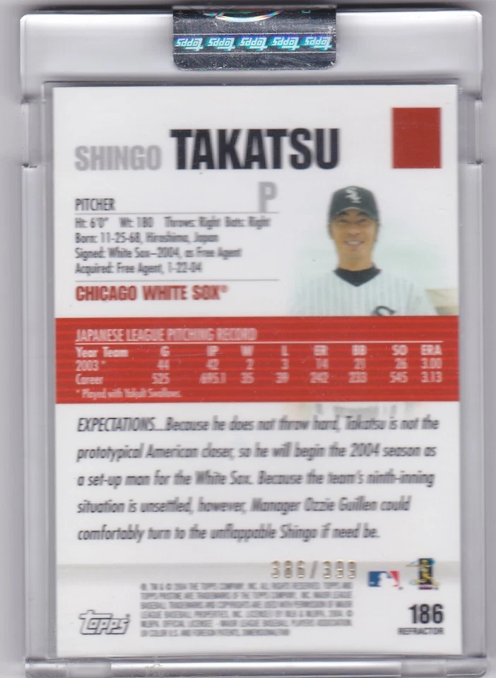 2004 Topps Pristine Uncirculated Refractor #186 Shingo Takatsu /399 White Sox - Image 2 of 2