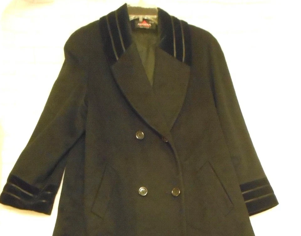 Abrigo retro Alorna años 80 mezcla de lana negro pequeño forrado para mujer doble pecho Foto 2 de 4