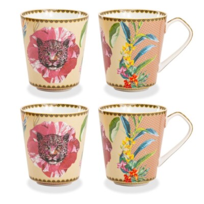 Grace Teaware Wild Summer  Pink  Coffee/tea  12oz Mugs, Set of 4