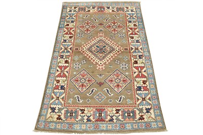 Kazak Rug 3'11'' x 5'10'' Brown Wool Tribal Hand-Knotted Oriental Carpet