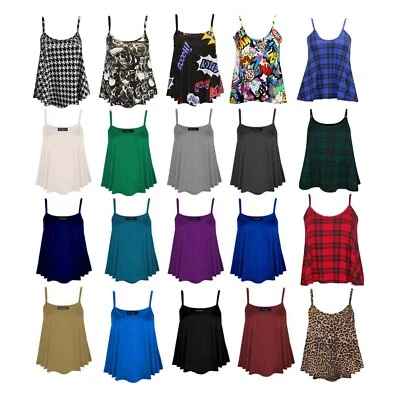 Women Plain Swing Vest Sleeveless Top Strappy Cami women Plus Size Flared - Image 1 of 2