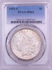1921 S Morgan Silver Dollar PCGS MS62 Soft White Frosty Luster PQ #GC475