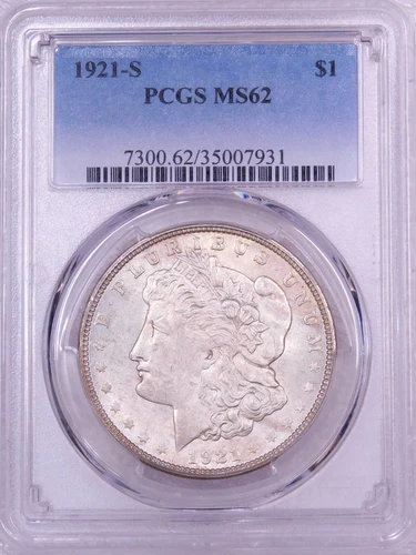 1921 S Morgan Silver Dollar PCGS MS62 Soft White Frosty Luster PQ #GC475