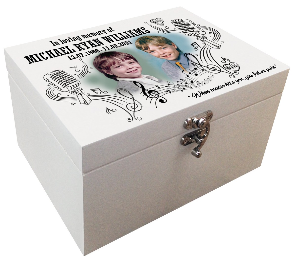 White wooden cremation urn for human ashes, Funeral keepsake 