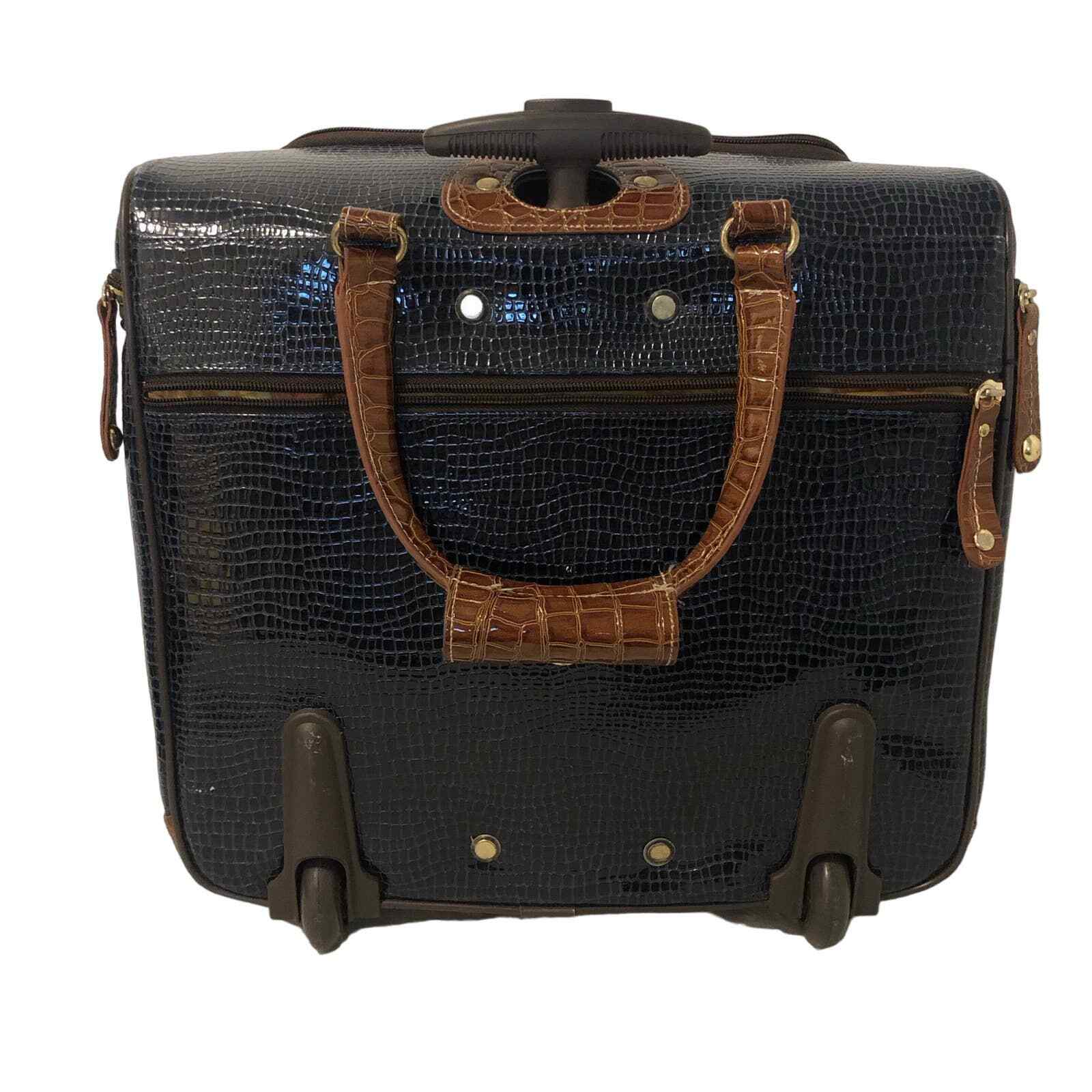 Samantha Brown Navy Croc Embossed Carry On Wheeled Luggage Bag eBay