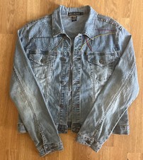 Denim Jacket Size Large Med Wash Blue Embroidered