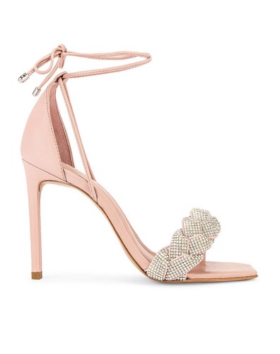 Schutz Revolve Alissa Heel Crystal Sweet Rose Tie Ankle Leather Wedding 8.5 NWOB - Picture 5 of 11