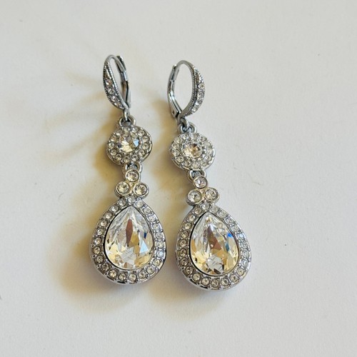 Givenchy Earrings dangle Post Crystal rhinestone silver tone high end designer - Picture 3 of 7